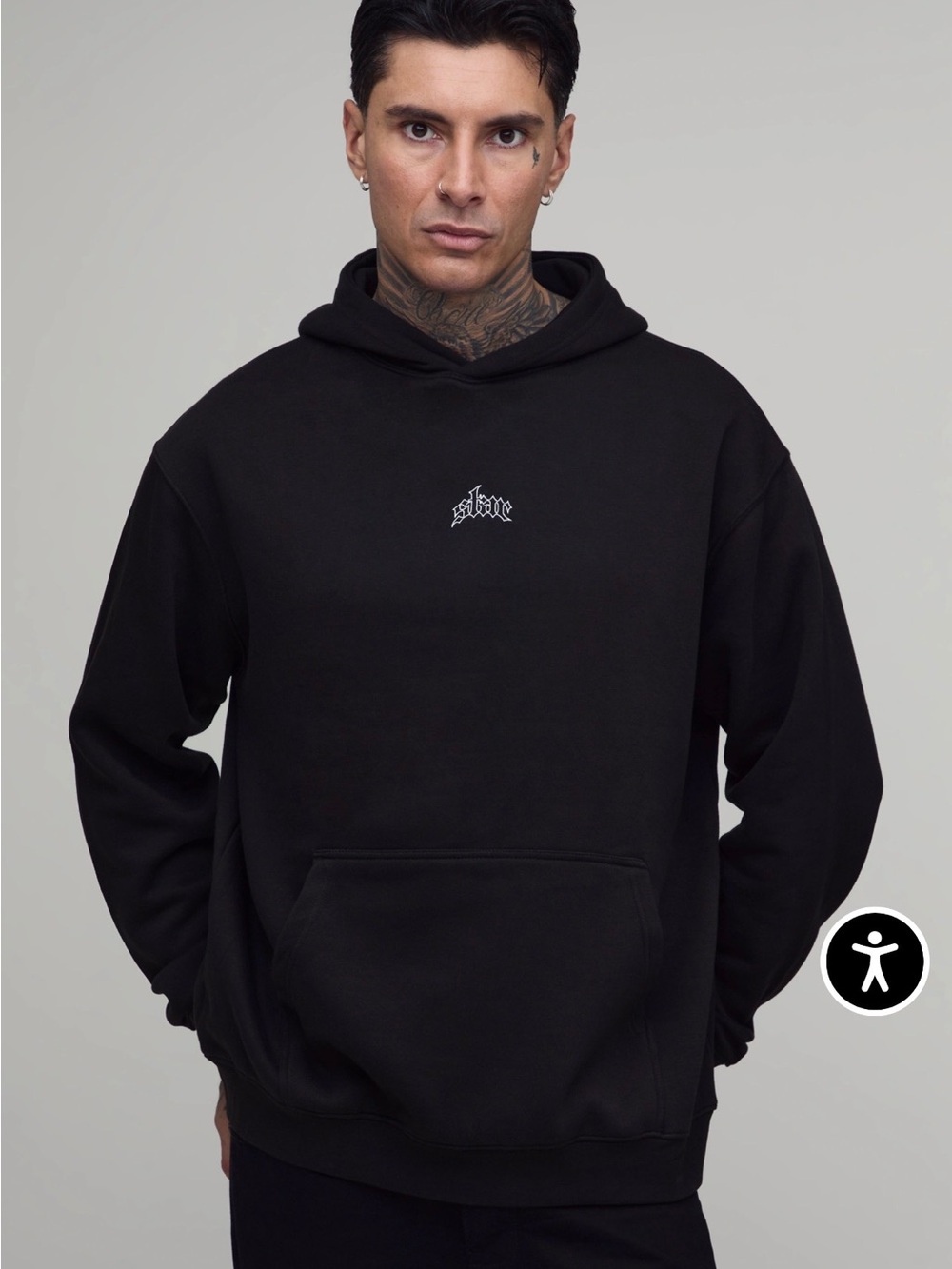 Men's Black Pullover Hoodie with Subtle Chest Script Boohooman